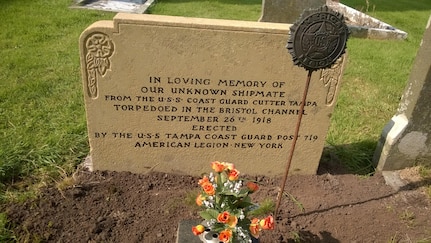 Unknown Tampa Crewman, Lamphey Churchyard, Wales, United Kingdom, ca. 2014

"In loving memory of our unknown shipmate from the USS Coast Guard Cutter Tampa torpedoed in the Bristol Channel September 26th 1918 Erected by the USS Tampa Coast Guard Post 719 American Legion New York"