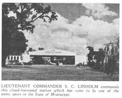 Air Station Biloxi, Mississippi
Image scanned from page 56 of the June, 1941 issue of the Coast Guard Magazine.  The caption reads: "Lieutenant Commander S. C. Linholm commands this cloud-festooned station which has come to be one of the scenic spots in the State of Mississippi."  It was an illustration for an article entitled "Biloxi Air Station: On the Shores of the Gulf of Mexico Basks One of the Coast Guard's Ten Air Stations, Close to the Heart of the Deep South" written by CBM Walter F. Roque.