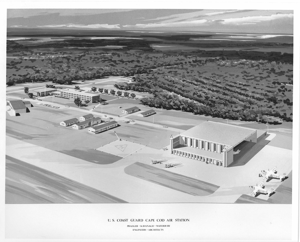 Air Station Cape Cod, Massachusetts
Original photo caption: "U.S. Coast Guard Cape Cod Air Station [;] Praeger - Kavanagh - Waterbury [;] Engineers - Architects"; photo dated 1966; Photo No. 1CGD-1246601; photographer unknown.


