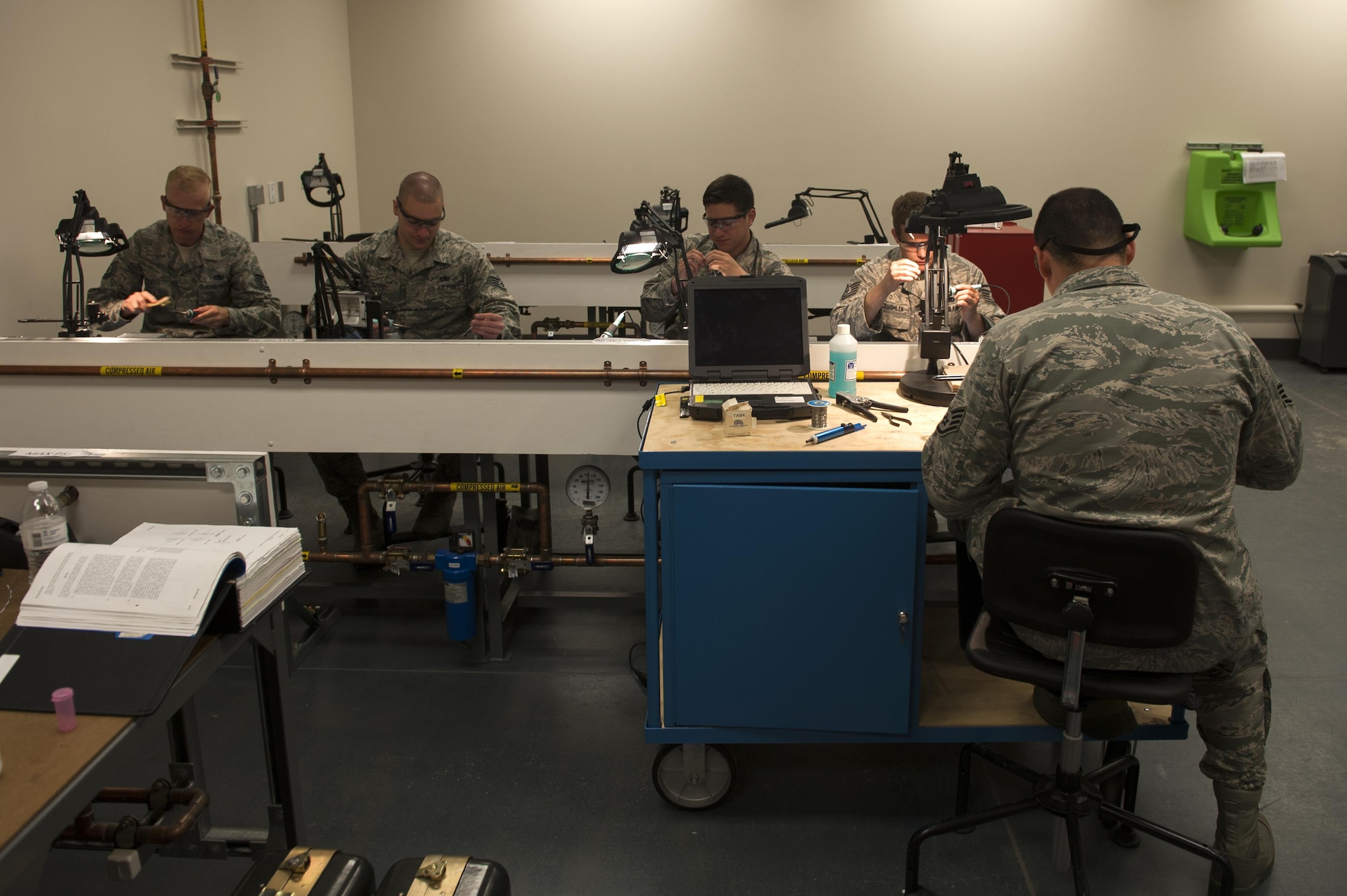Airmen learn soldering techniques at the 372nd Training Squadron, Detachment 14 at Joint Base Elmendorf-Richardson, Alaska, June 7, 2017.  Det. 14 is part of the Air Education and Training Command's 82nd Training Wing out of Sheppard Air Force base in Wichita Falls, Texas