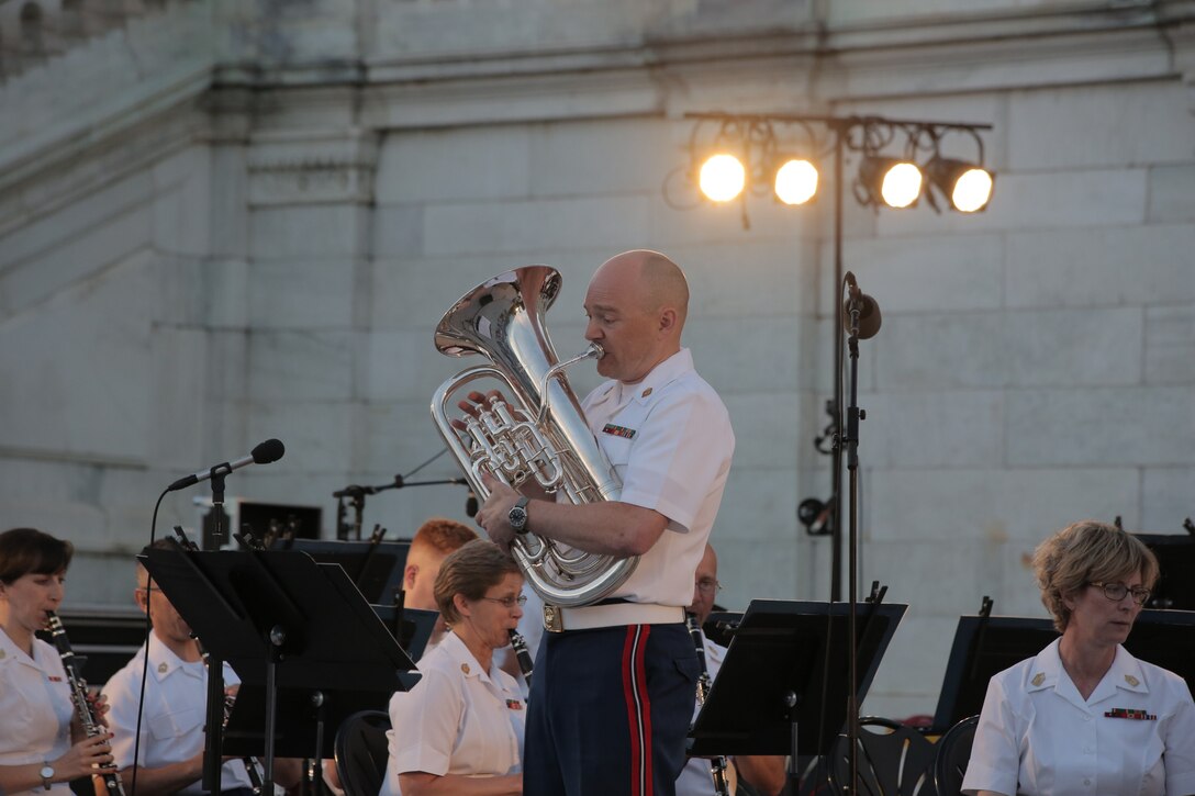 On June 7, 2017, the Marine Band performed a summer concert at the U.S. Capitol Building in Washington, D.C. The program included Sousa's march, "Manhattan Beach," Sparke's Pantomime, King's march, "The Melody Shop," and a medley of Johnny Mercer songs. (U.S. Marine Corps photo by Master Sgt. Kristin duBois/released)