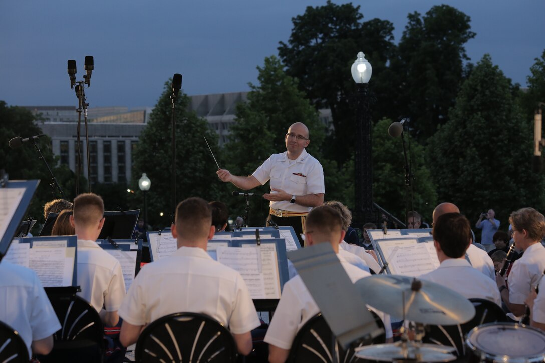 On June 7, 2017, the Marine Band performed a summer concert at the U.S. Capitol Building in Washington, D.C. The program included Sousa's march, "Manhattan Beach," Sparke's Pantomime, King's march, "The Melody Shop," and a medley of Johnny Mercer songs. (U.S. Marine Corps photo by Master Sgt. Kristin duBois/released)