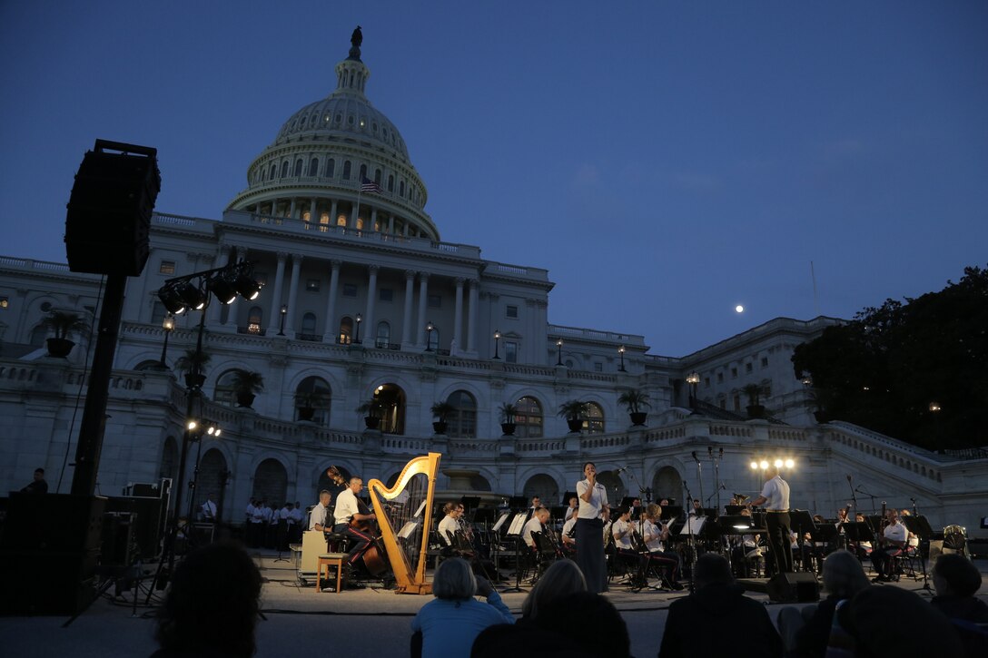 On June 7, 2017, the Marine Band performed a summer concert at the U.S. Capitol Building in Washington, D.C. The program included Sousa's march, "Manhattan Beach," Sparke's Pantomime, King's march, "The Melody Shop," and a medley of Johnny Mercer songs. (U.S. Marine Corps photo by Master Sgt. Kristin duBois/released)