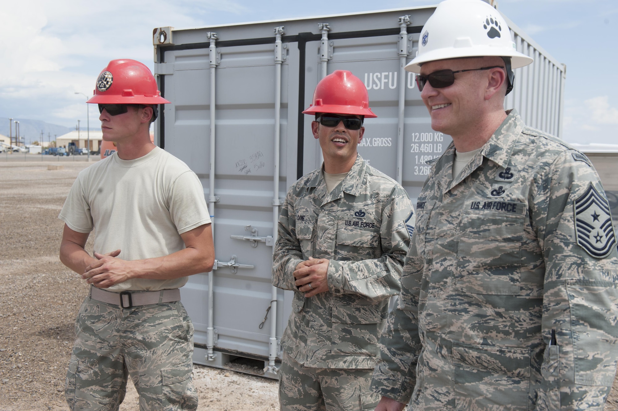 Chief Master Sgt. Jason France, Air Force Materiel Command command chief, visits Holloman Air Force Base, N.M., June 6, 2017. France traveled to various sections around Basic Expeditionary Airfield Resources Base to receive an overview of how they support the entire Air Force enterprise, discuss challenges they face, and discover ways to advocate for the 635th tenant unit. (U.S. Air Force photo by Airman 1st Class Ilyana A. Escalona)