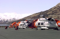 Air Station Kodiak, Alaska
Original photo caption: "Two Coast Guard HH-60J helicopters and one HH-65A helicopter sit on the tarmac of Air Station Kodiak awaiting the next call for help."; photo dated 26 April 2000; Photo No. 000426-K-7325L-503 (FR); photo by PAC Tod A. Lyons, USCG."; photo is dated as having been received by the Superintendent of Construction and Repair on 16 September 1916.  No photo number; photographer unknown.
