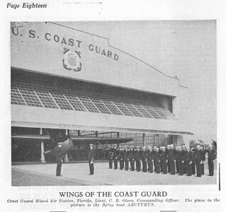 Air Station Miami, Florida
Image scanned from page 18 of the March, 1935 issue of the Coast Guard Magazine.  The original caption stated: "Wings of the Coast Guard: Coast Guard Air Station, Florida, Lieut. C. B. Olsen, Commanding Officer.  The plane in the picture is the flying boat Arcturus."