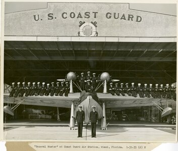 Air Station Miami, Florida
Original caption reads: "'General Muster' at Coast Guard Air Station Miami, Florida.  1-31-35 (2) N."; no photo number; photographer not listed.