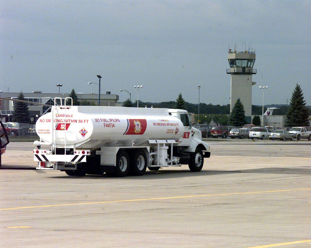 Air Station Traverse City, Michigan
Original photo caption: "A Coast Guard fuel truck meets an HH-65A "Dolphin" on the tarmac at Air Station Traverse City, Michigan for refueling."; photo dated 17 September 2001; photo number 010917-C-2377C-516 (FR); photo by PA1 Harry C. Craft, III, USCG