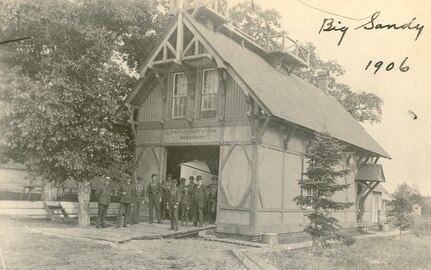 ​Station Sackets Harbor was established in 1874 as US Life Saving Station #1 under the name "Big Sandy".  It was located 9.5 miles south of Stoney Point Light on the North Side of Big Sandy Creek in Lake Ontario.  
Big Sandy 1906