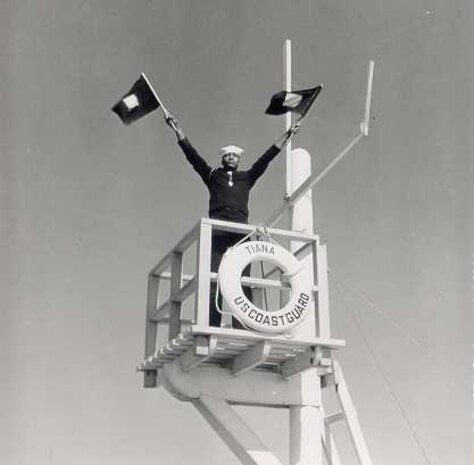 Coast Guard Station Tiana, Hampton Bay, Long Island, New York 1942-1944
"SEMAPHORING AT TIANA LIFEBOAT STATION."  
Courtesy of Kenneth Sutherland
