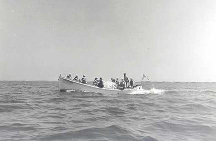 Coast Guard Station Tiana, Hampton Bay, Long Island, New York 1942-1944
"THE MOTOR SURFBOAT ANSWERING A CALL FOR ASSISTANCE." 
Courtesy of Kenneth Sutherland
