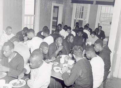 Coast Guard Station Tiana, Hampton Bay, Long Island, New York 1942-1944
"CHOW TIME AT TIANA LIFEBOAT STATION." 
Courtesy of Kenneth Sutherland
