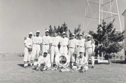 Coast Guard Station Tiana, Hampton Bay, Long Island, New York 1942-1944
"TIANA LIFEBOAT STATION'S BASEBALL TEAM."  
Courtesy of Kenneth Sutherland.


