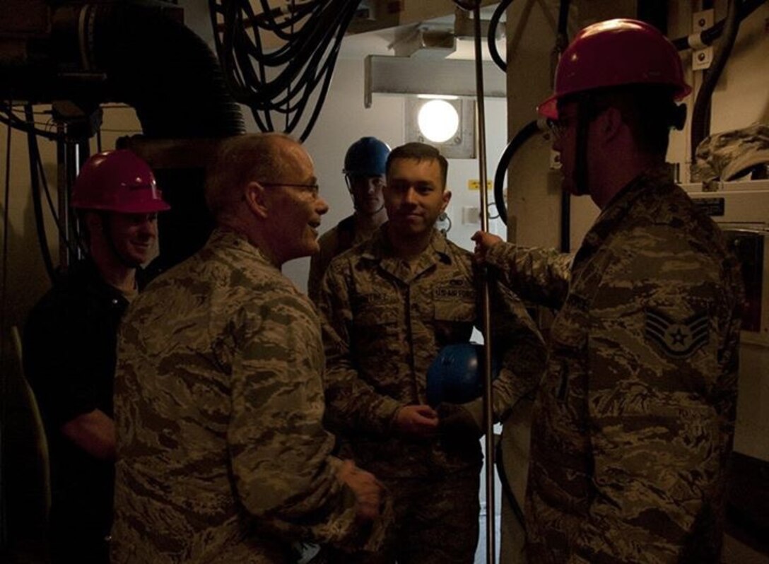 Maj. Gen. Bob LaBrutta meets with 373rd Training Squadron Det. 23 Airmen at Minot Air Force Base.