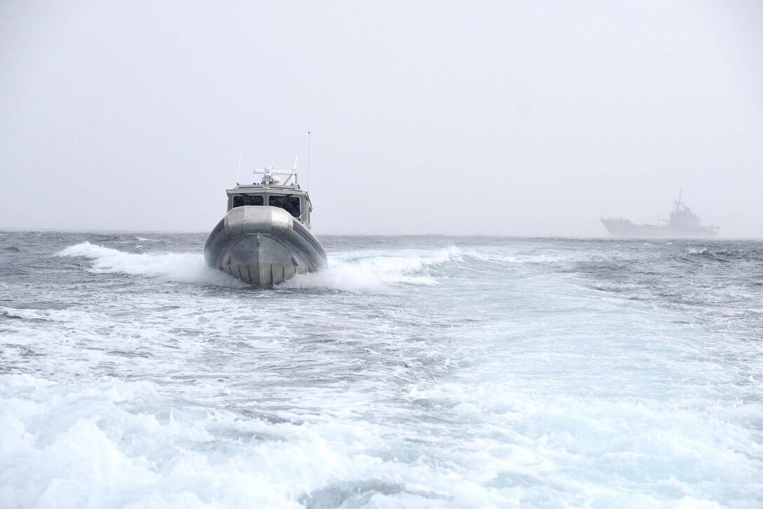 A 33-foot boat from the Antigua and Barbuda Coast Guard participates in training during Tradewinds 2017 near Bridgetown, Barbados, June 8, 2017.  Tradewinds 2017 is a joint, combined exercise conducted in conjunction with partner nations to enhance the collective abilities of defense forces and constabularies to counter transnational organized crime, and to conduct humanitarian/disaster relief operations. (U.S. Coast Guard by Petty Officer 1st Class Melissa Leake/Released)