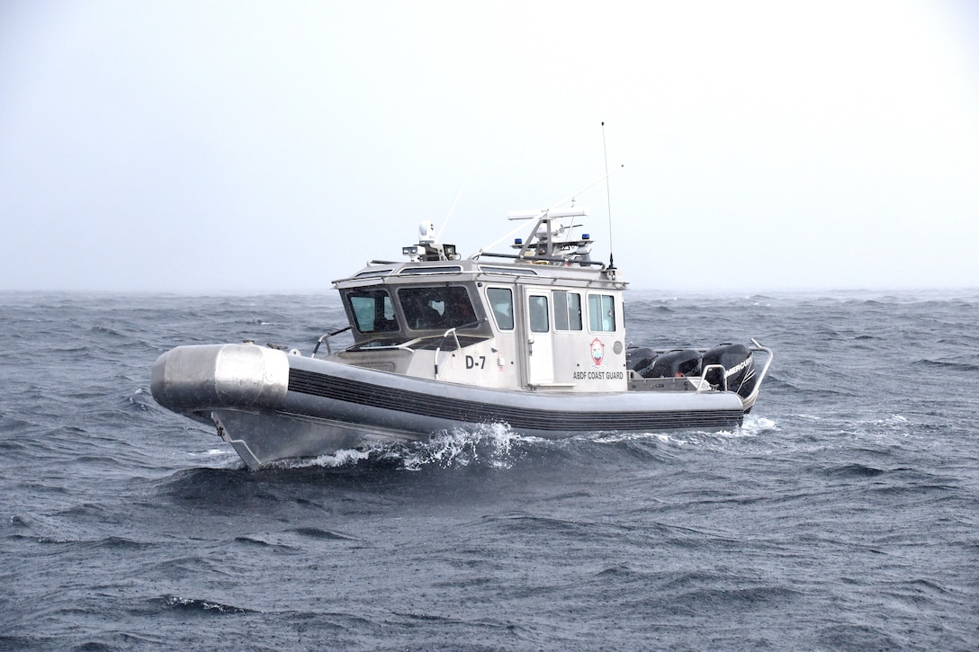 A 33-foot boat from the Antigua and Barbuda Coast Guard is shown in the water near Bridgetown, Barbados, June 8, 2017.  The Antigua and Barbuda Coast Guard is participating in Tradewinds 2017, a joint, combined exercise conducted in conjunction with partner nations to enhance the collective abilities of defense forces and constabularies to counter transnational organized crime, and to conduct humanitarian/disaster relief operations. (U.S. Coast Guard by Petty Officer 1st Class Melissa Leake/Released)