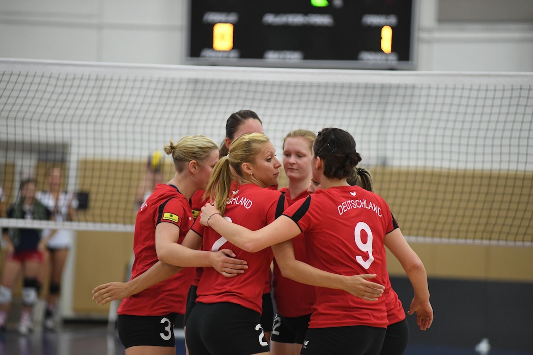 USA defeats Germany in Match 6 of the 18th Conseil International du Sport Militaire (CISM) World Women's Military Volleyball Championship on 6 June 2017 at Naval Station Mayport, Florida. (Photo by Petty Officer 2nd Class Timothy Schumaker, NPASE East).