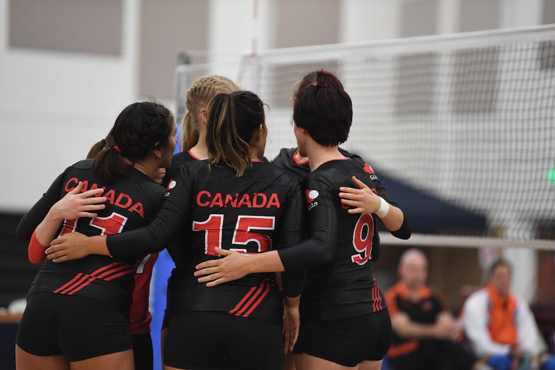 Canada defeats Netherlands in Match 5 of the 18th Conseil International du Sport Militaire (CISM) World Women's Military Volleyball Championship on 6 June 2017 at Naval Station Mayport, Florida. (Photo by Petty Officer 2nd Class Timothy Schumaker, NPASE East).