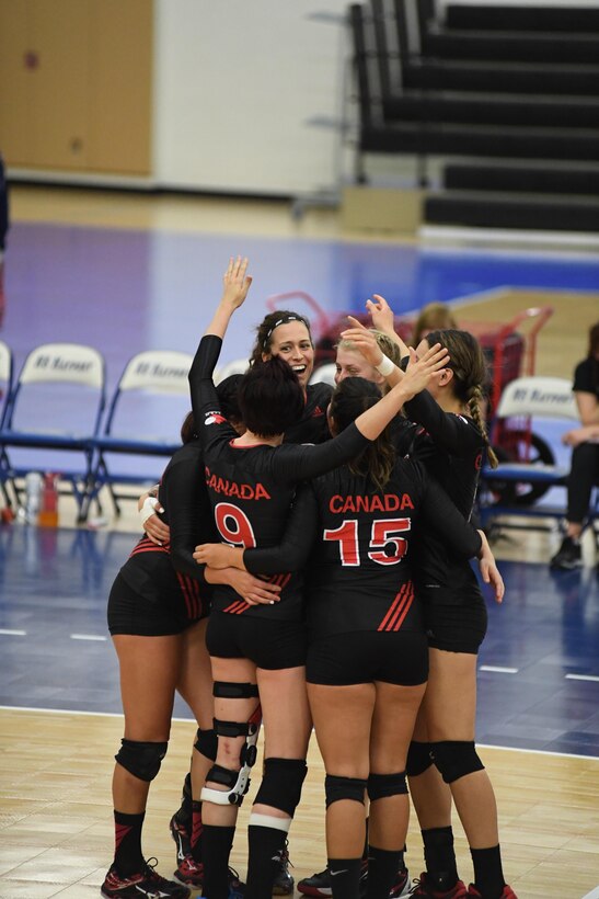 Canada defeats Netherlands in Match 5 of the 18th Conseil International du Sport Militaire (CISM) World Women's Military Volleyball Championship on 6 June 2017 at Naval Station Mayport, Florida. (Photo by Petty Officer 2nd Class Timothy Schumaker, NPASE East).