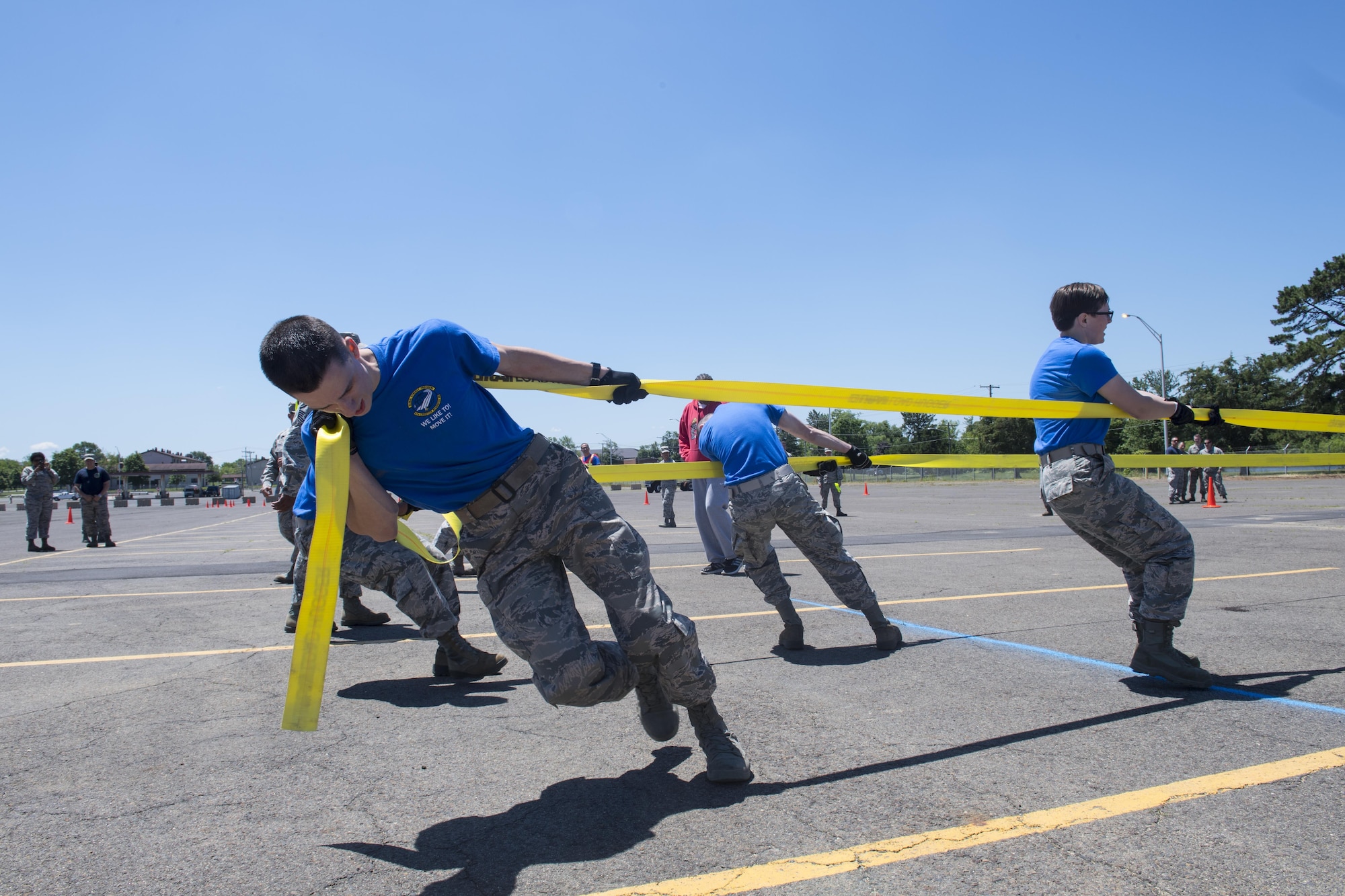 Airmen from the 87th Logistics Readiness Squadron pull a vehicle during the inaugural Northeastern Ground Transportation Rodeo at Joint Base McGuire-Dix-Lakehurst, N.J. June 9. The rodeo brought ground transportation professionals from JB MDL Dover Air Force Base and Joint Base Andrews together for some friendly competition. 