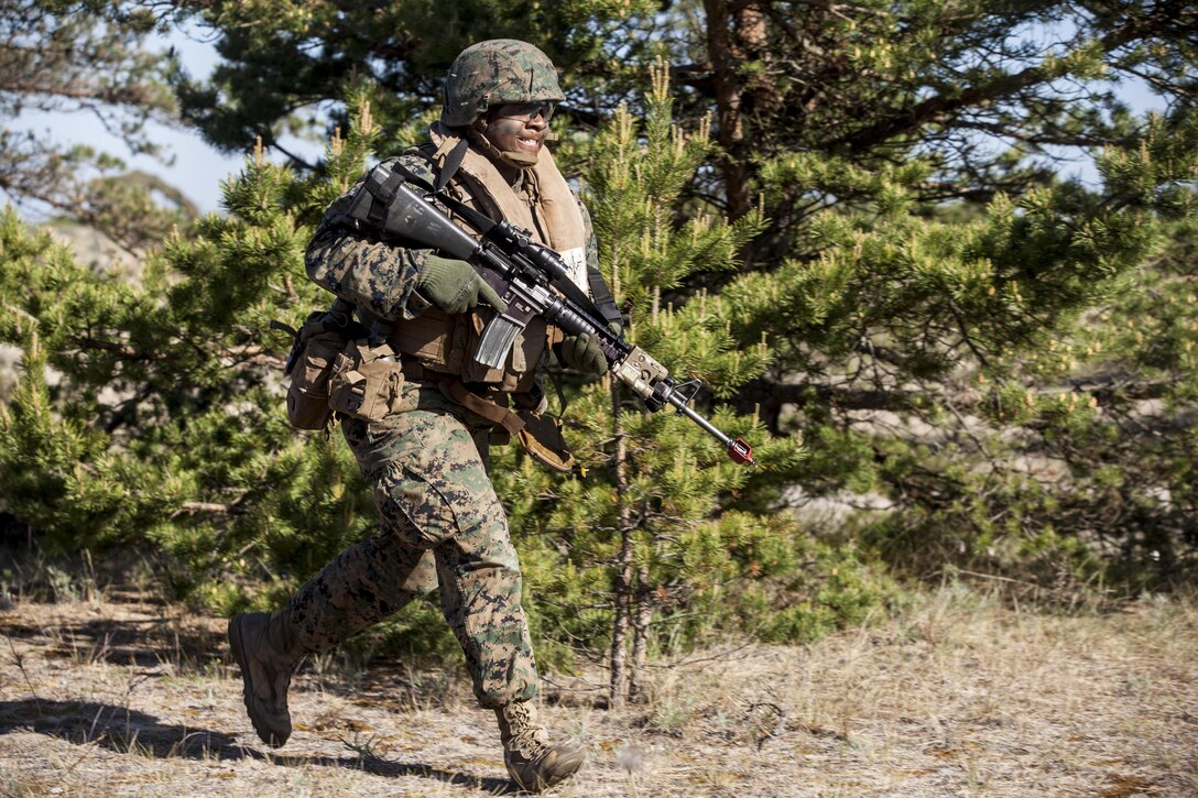 VENTSPILS, Latvia - Marines with Bravo Company, 1st Battalion, 23rd Marine Regiment, 4th Marine Division, Marine Forces Reserve and 4th Air Naval Gunfire Liaison Company, Force Headquarters Group, Marine Forces Reserve, execute a amphibious assault training exercise in Ventspils, Latvia, during Exercise Saber Strike 17, June 6, 2017. Exercise Saber Strike 17 is an annual combined-joint exercise conducted at various locations throughout the Baltic region and Poland. The combined training prepares NATO Allies and partners to effectively respond to regional crises and to meet their own security needs by strengthening their borders and countering threats. (U.S. Marine Corps photo by Lance Cpl. Ricardo Davila/Released)