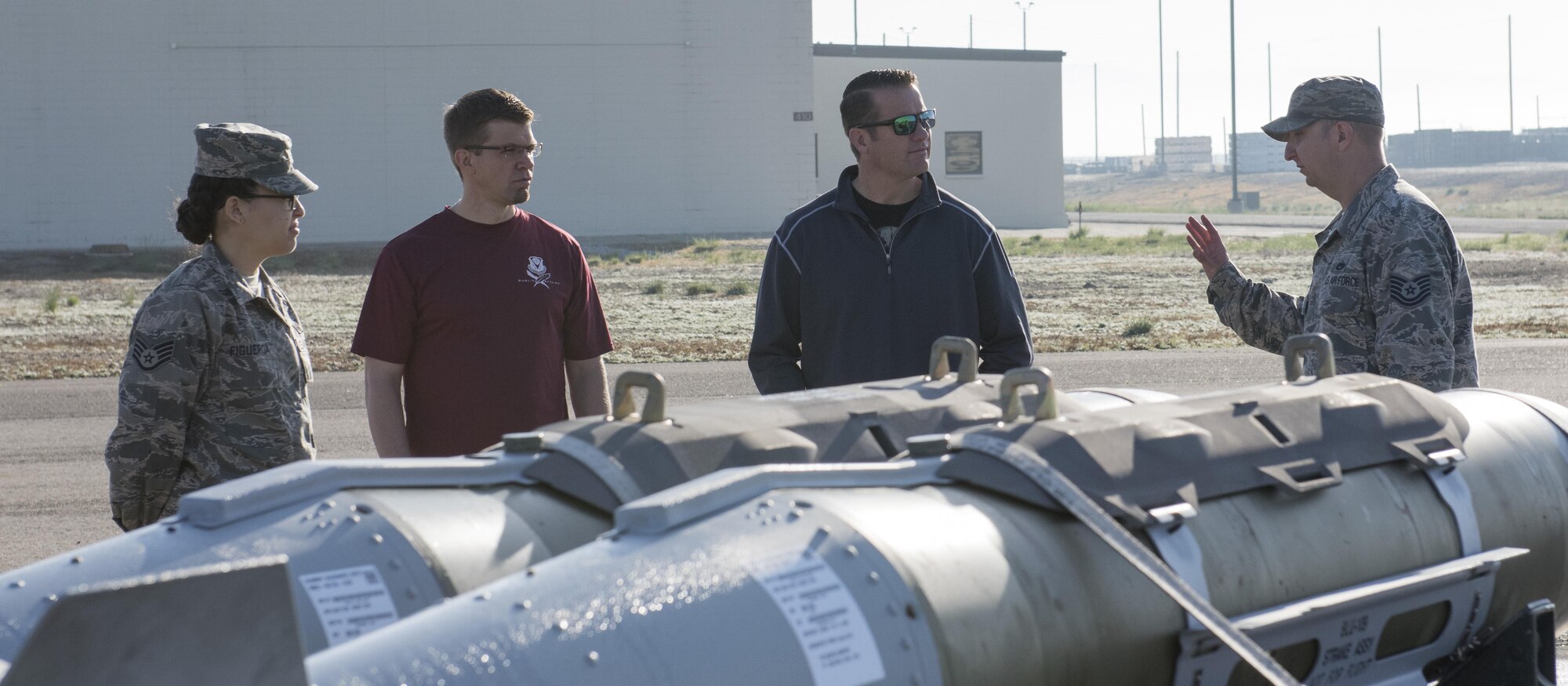 Rich Sykes, Mountain Home mayor, receives a brief from Tech. Sgt. June 2, 2017, at Mountain Home Air Force Base. After living in Mountain Home for 15 years, this was the first time Sykes had visited the munitions storage area at Mountain Home AFB.(U.S. Air Force Photo by Senior Airman Jeremy L. Mosier)