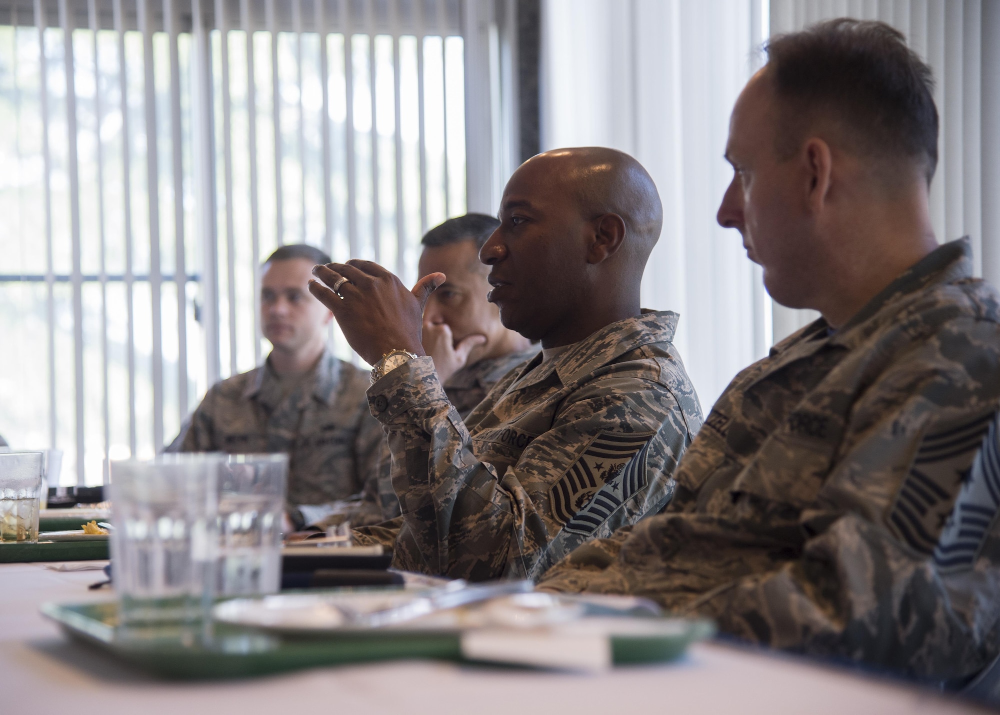 Chief Master Sgt. of the Air Force Kaleth O. Wright addresses Airmen’s concerns during his Indo-Asia Pacific immersion tour at Misawa Air Base, Japan, June 9, 2017. Wright explained how the 35th Fighter Wing Airmen are the definition of resilient warfighter’s, ready to “fight tonight” during an all-call hosted toward the conclusion of his visit. (U.S. Air Force photo by Senior Airman Deana Heitzman)
