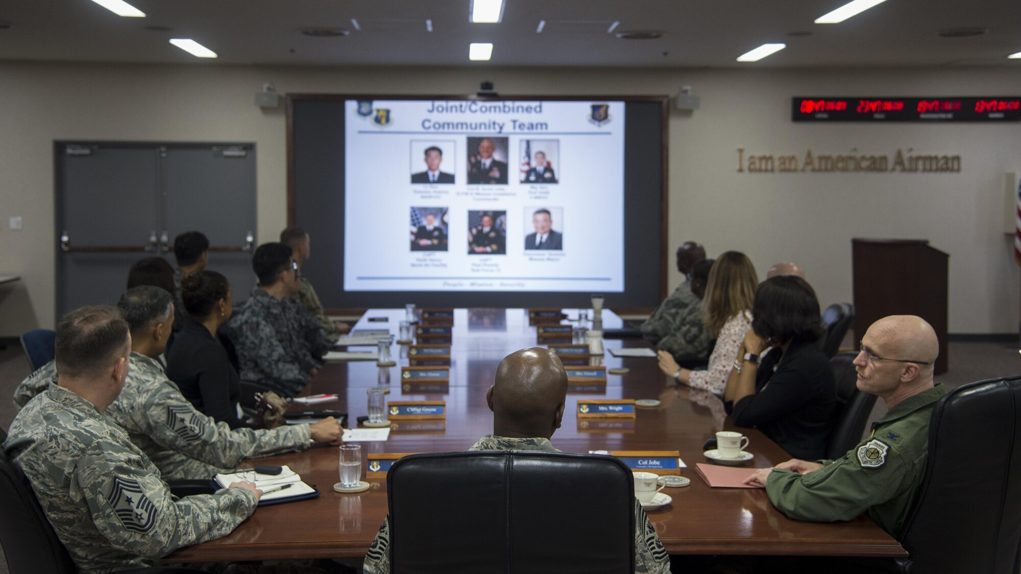 Chief Master Sgt. of the Air Force Kaleth O. Wright listens to a mission brief during his Indo-Asia Pacific immersion tour at Misawa Air Base, Japan, June 9, 2017. Wright explained how the 35th Fighter Wing Airmen are the definition of resilient warfighter’s, ready to “fight tonight” during an all-call hosted toward the conclusion of his visit. (U.S. Air Force photo by Senior Airman Deana Heitzman)