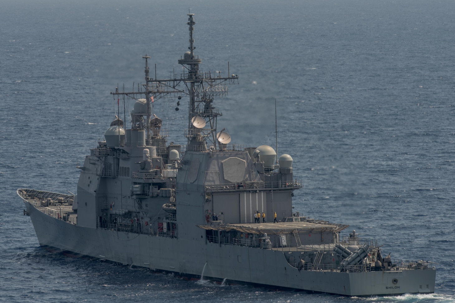 WATERS SOUTH OF JAPAN (May 22, 2017) The Ticonderoga-class guided missile cruiser USS Shiloh (CG 67) patrols the waters South of Japan. Carrier Strike Group 5 provides a combat-ready force that protects and defends the collective maritime interests of its allies and partners in the Indo-Asia-Pacific region. (U.S. Navy photo by Mass Communications Specialist 2nd Class Nathan Burke/Released)