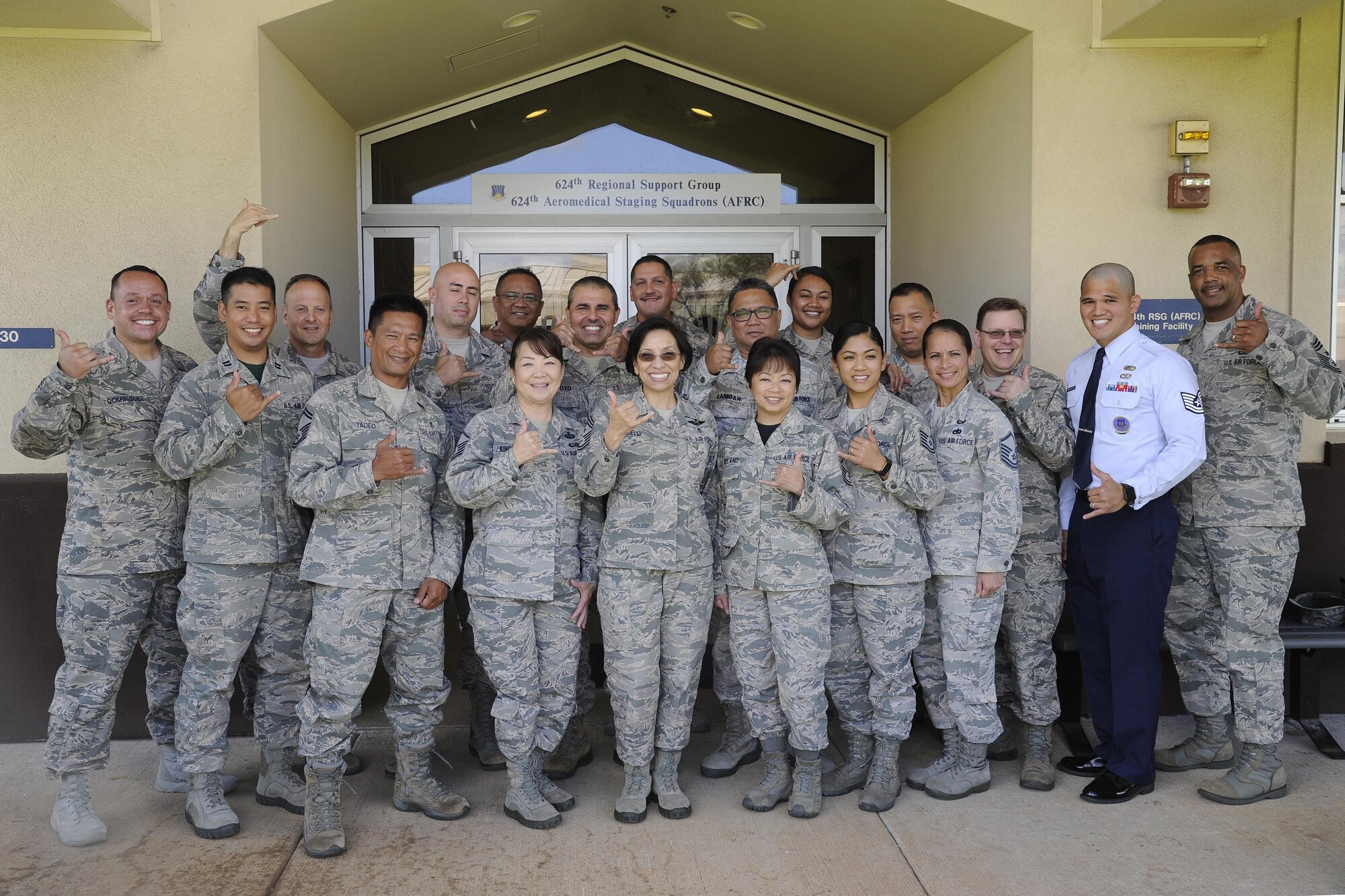U.S. Air Force Chief Master Sgt. Ericka E. Kelly, command chief for the Air Force Reserve Command and 4th Air Force Command Chief Master Sgt. White visit service members from the 624th Regional Support Group based at Joint Base Pearl Harbor-Hickam, Hawaii, June 9, 2017. Located on Oahu and Guam, and a component of the Air Force Reserve, the 624th Regional Support Group's mission is to deliver mission essential capability through combat readiness, quality management and peacetime deployments to any area of responsibility. (U.S. Air Force photo by Master Sgt. Theanne Herrmann)