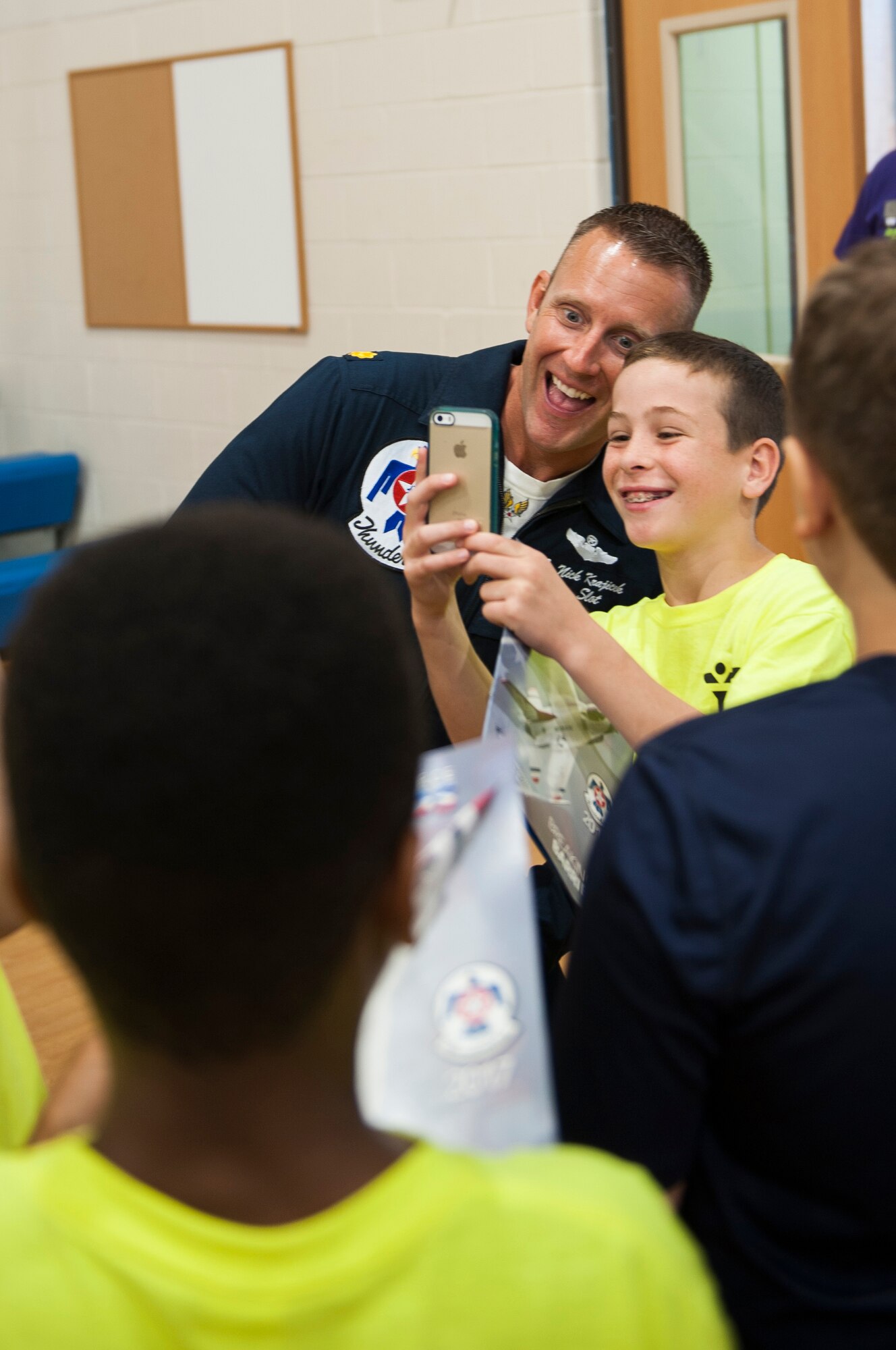 Maj. Nick Krajicek, Thunderbirds pilot, poses for a selfie at Scott Air Force Base, Ill., June 9, 2017. Krajicek is the slot pilot and flies the number four jet. (U.S. Air Force photo by Staff Sgt. Clayton Lenhardt)