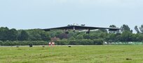 A B-2 Spirit deployed from Whiteman Air Force Base, Mo., approaches the runway at RAF Fairford, U.K., June 9, 2017. The B-2 routinely conducts bomber assurance and deterrence missions providing a flexible and vigilant long-range global strike capability, and is just one demonstration of the U.S. commitment to supporting global security. (U.S. Air Force photo by Tech. Sgt. Miguel Lara III)