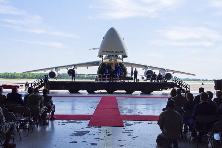 Maj. Gen. Randall A. Ogden (left), 4th Air Force commander, speaks to the crowd during the 512th Airlift Wing change of command ceremony June 10, 2017, on Dover Air Force Base, Delaware. Ogden was the presiding official of the ceremony. (U.S. Air Force photo/Senior Airman Damien Taylor)