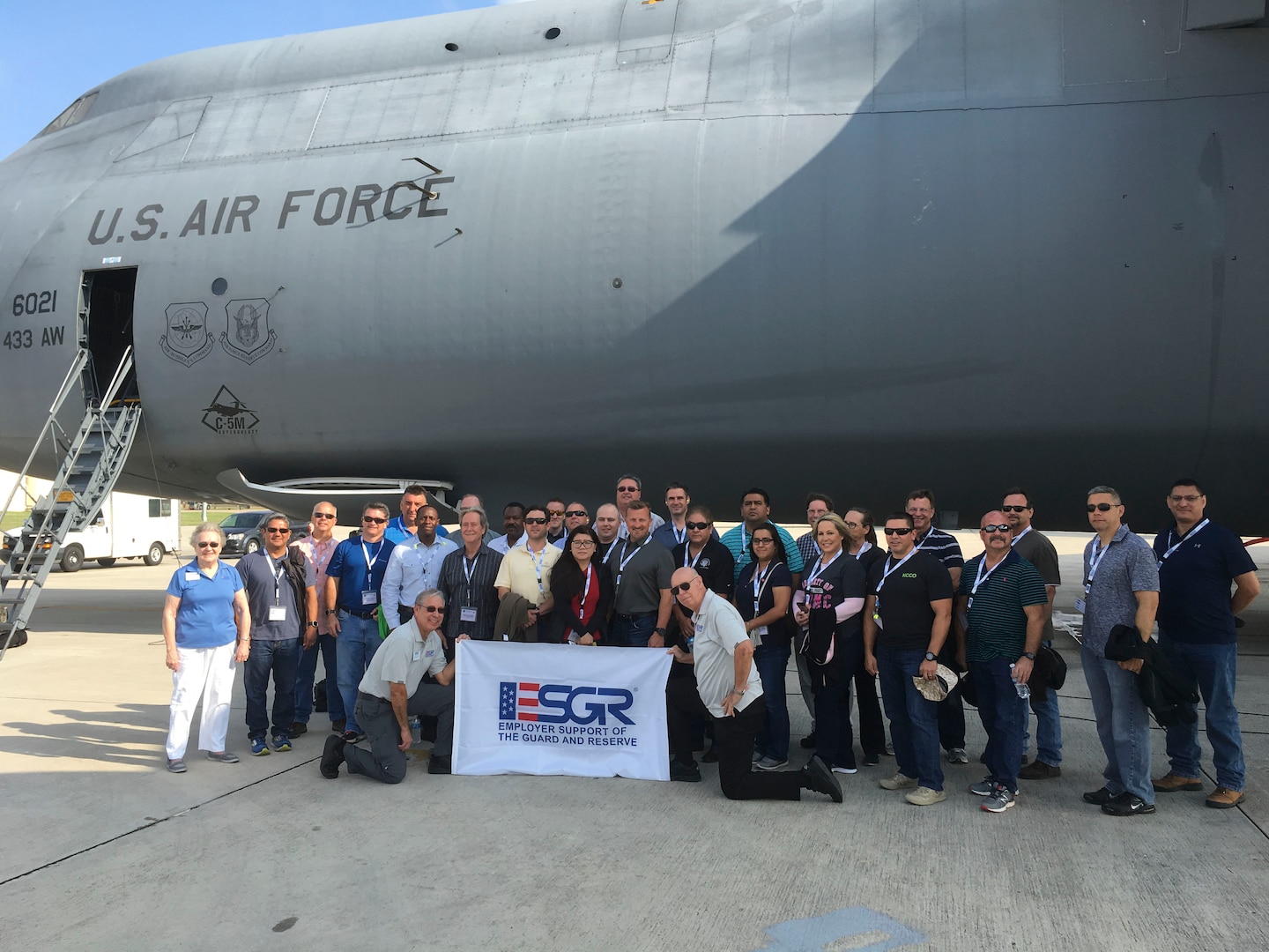 Twenty-eight civilian employers of 433rd Airlift Wing Citizen Airmen were provided an opportunity June 10, 2017 to experience the Alamo Wing’s mission from the sky in a C-5M Super Galaxy as a part of a local Boss Lift. The event, which was sponsored by the Employer Support of the Guard and Reserve, promotes cooperation and understanding between Reserve component service members and their civilian employers.  (U.S. Air Force photo/Senior Airman Bryan Swink)