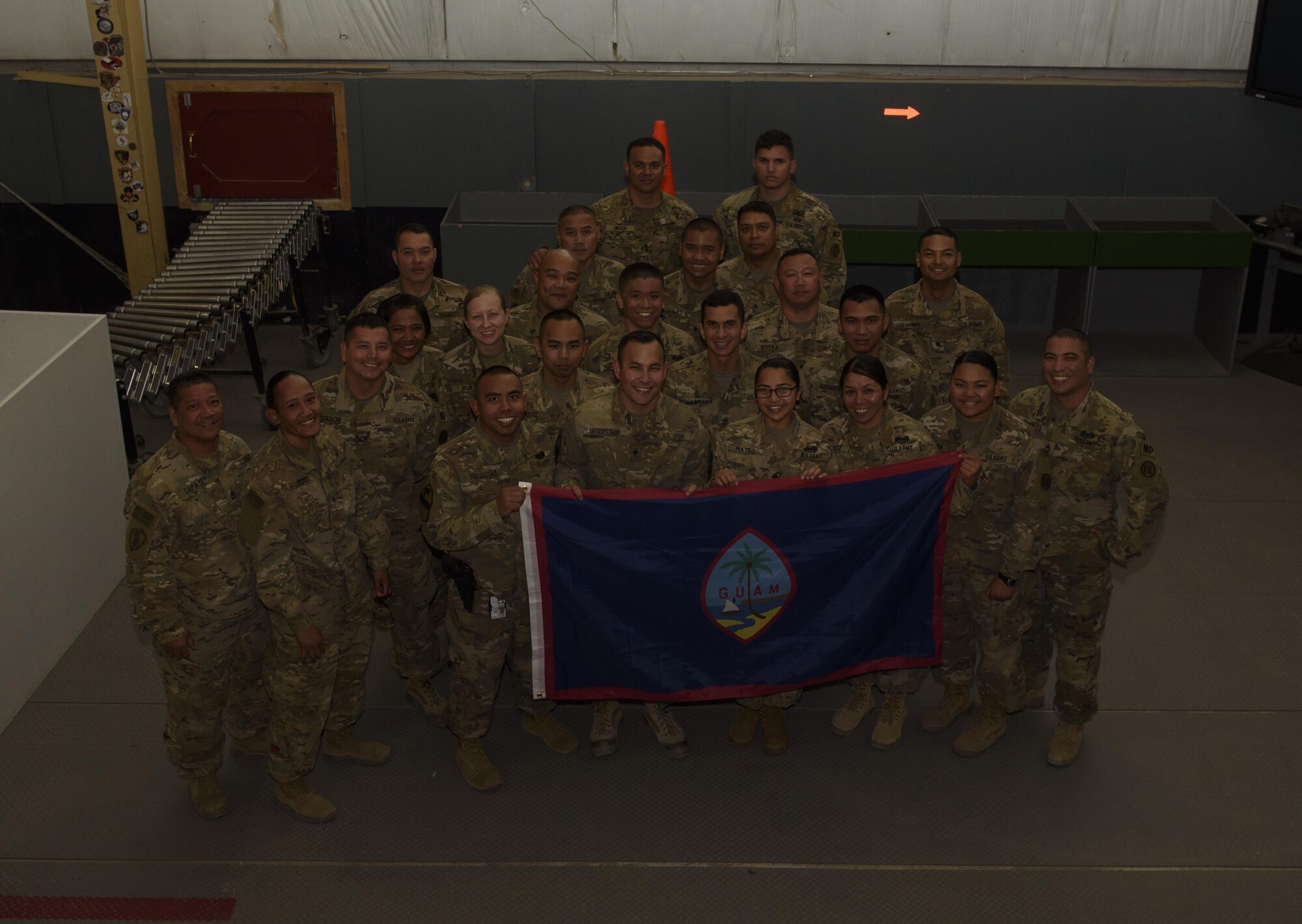 Soldiers assigned to the 368th Military Police Company, Detachment 3, from Guam pose for a photo on Bagram Airfield, Afghanistan, June 7, 2017. Detachment 3 has been conducting the customs mission on Bagram and Kandahar Airfields. Just about everyone supporting the Resolute Support and Operation Freedom’s Sentinel mission in Afghanistan has passed the careful inspections of this vigilant team. (U.S. Air Force photo by Staff Sgt. Benjamin Gonsier)