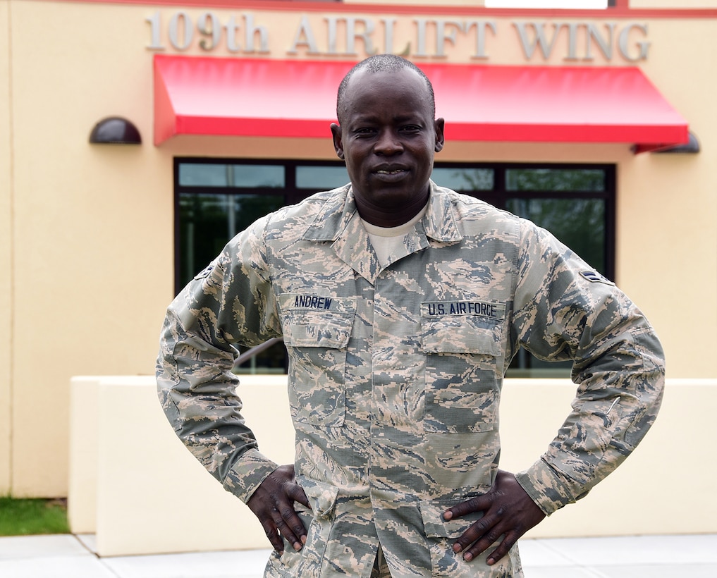 Air Force Airman 1st Class Frances Andrew is assigned to the 109th Airlift Wing's command support staff at Stratton Air National Guard Base, N.Y. Andrew first arrived in the United States in 2001 at age 21. New York Air National Guard photo by Senior Master Sgt. William Gizara