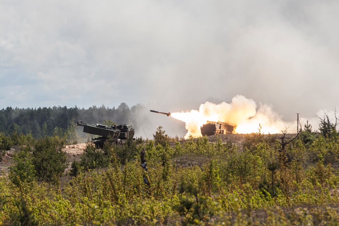 U.S. Army soldiers fire a high mobility artillery rocket system during a live fire exercise at Adazi Training Grounds, Latvia, June 8, 2017. Exercise Saber Strike 17 is an annual combined-joint exercise conducted at various locations throughout the Baltic region and Poland. The combined training prepares NATO Allies and partners to effectively respond to regional crises, to meet their own security needs by strengthening their borders and countering threats.
