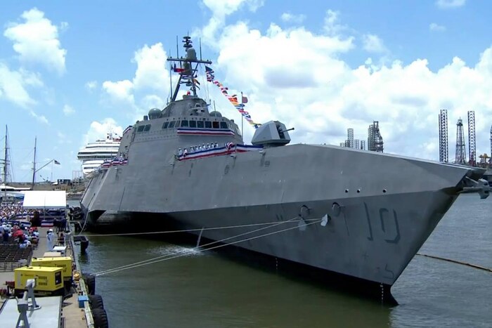 The USS Gabrielle Giffords, the Navy's newest littoral combat ship, is "brought to life" during a commissioning ceremony at the Port of Galveston, Texas, June 10, 2017. Gabrielle Giffords is the 10th such vessel to be commissioned and is named for former Arizona Congresswoman Gabrielle Giffords. Navy photo by Senior Chief Michael D. Mitchell