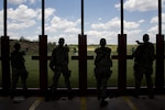 502nd Security and Readiness Group security forces Airmen take part in weapons training during Controlled FORCE Inc.’s force operator course June 7, 2017, at Joint Base San Antonio-Lackland Medina Training Annex, Texas. The force operator course is designed to increase safety by helping students become more adept at close-range subject control. 