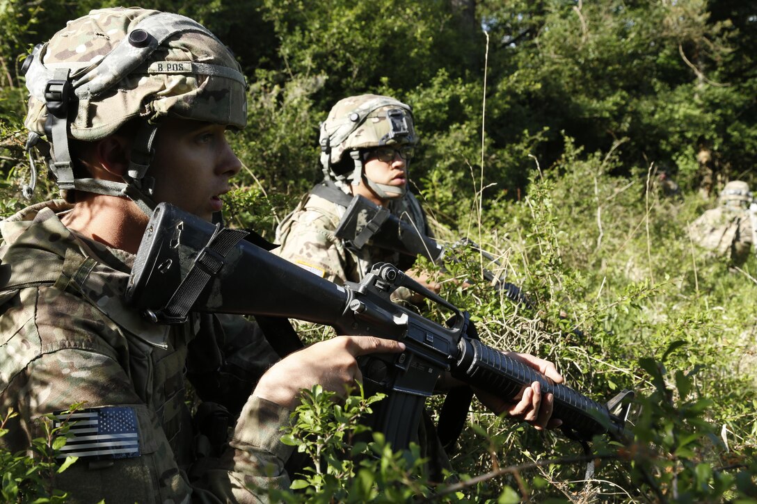 Soldiers assigned to 1st Battalion, 501st Aviation Regiment, provide security during Exercise Combined Resolve VIII at Hohenfels Training Area, Germany, June 8, 2017. Exercise Combined Resolve VIII is a multinational exercise designed to train the Army’s Regionally Allocated Force for the U.S. European Command. The exercise will include more than 3,400 participants from 10 nations. The goal of the exercise is to prepare forces in Europe to operate together to promote stability and security in the region. Army photo by Spc. Michael Bradley binoculars 