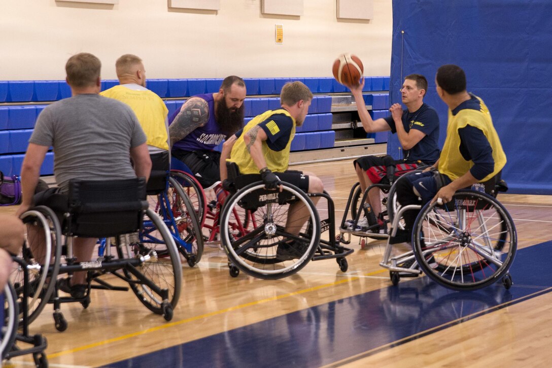 Team Navy members participate in the Navy Wounded Warrior Walter Reed Adaptive Sports training camp at Walter Reed National Military Medical Center in Bethesda, Md., June 10, 2017. The camp aimed to prepare the athletes for the 2017 Department of Defense Warrior Games, scheduled to begin June 30 in Chicago. Navy photo by Petty Officer 2nd Class Charlotte C. Oliver