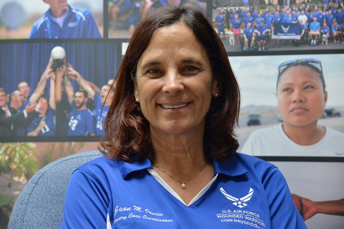 Jean Irvin, a Recovery Care Coordinator at Malmstrom Air Force Base, poses for a photo June 1, 2017, at Malmstrom Air Force Base, Mont. Irvin makes it her sole purpose to help heal Airmen with post-traumatic stress disorder. (U.S. Air Force photo/Airman 1st Class Daniel Brosam)