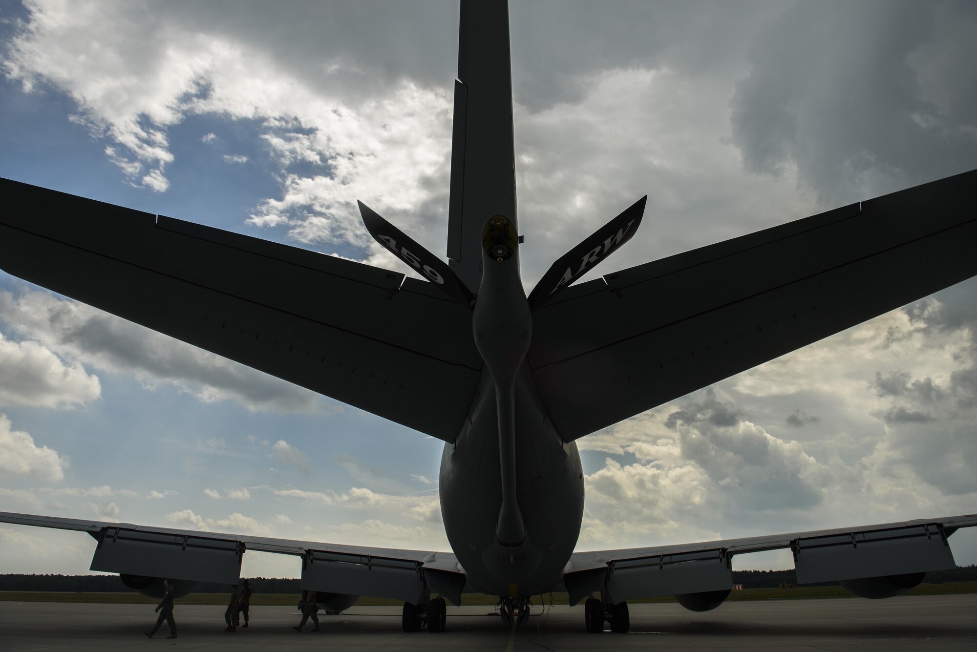Capt. Cody Jordan, left, 351st Air Refueling Squadron pilot, conducts a pre-flight inspection on a KC-135R Stratotanker during BALTOPS exercise at Powidz Air Base, Poland, June 12, 2017. The exercise is designed to enhance flexibility and interoperability, to strengthen combined response capabilities, as well as demonstrate resolve among Allied and Partner Nations' forces to ensure stability in, and if necessary defend, the Baltic Sea region. (U.S. Air Force photo by Staff Sgt. Jonathan Snyder)