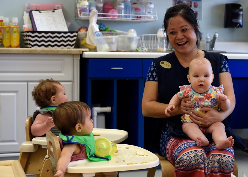 Edna Ruiz, 56th Force Support Squadron child and youth program assistant, watches children during supper June 7, 2017 at the Child Development Center at Luke Air Force Base, Ariz. The CDC was recently chosen as the Air Force’s best Child Development Center of the Year for 2016. (U.S. Air Force photo by Senior Airman Devante Williams) 