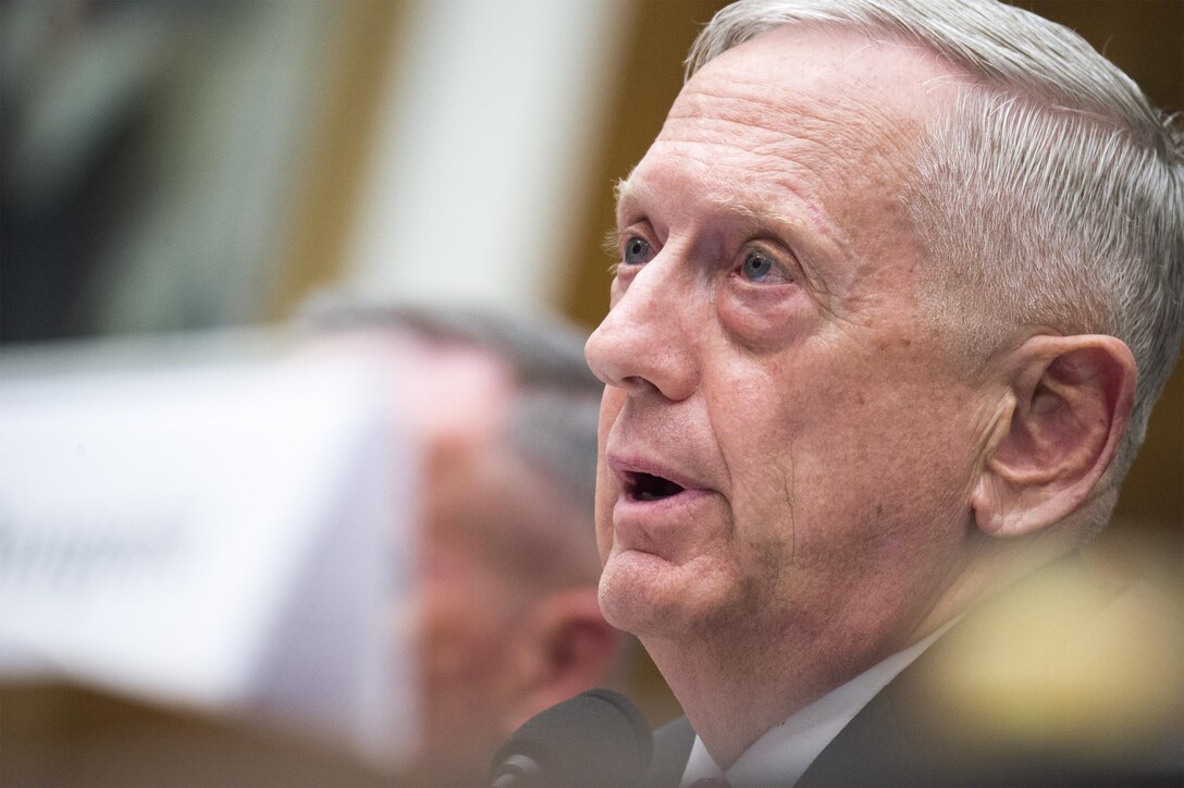 Defense Secretary Jim Mattis testifies on the fiscal year 2018 budget request from the Defense Department at a hearing of the House Armed Services Committee in Washington, June 12, 2017. DoD photo by Navy Petty Officer 2nd Class Dominique A. Pineiro