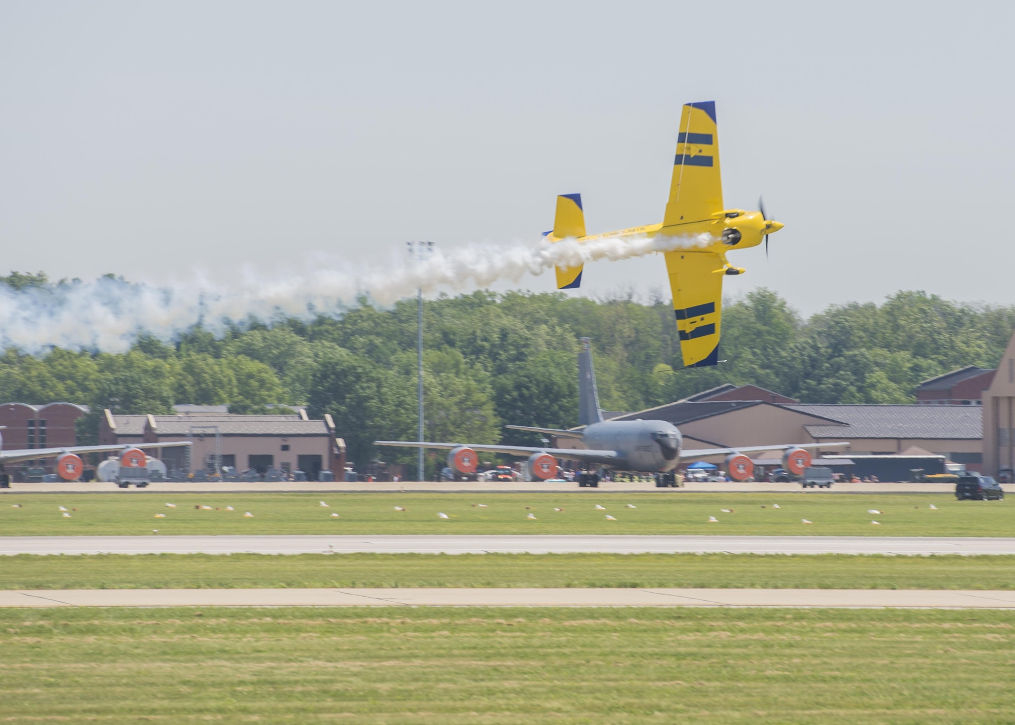 Kevin Coleman performs during the 100th Centennial Celebration Air Show, June 10, 2017, at Scott Air Force Base, Ill. Kevin has accumulated more than 2500 hours of flying time. He has been recognized as the highest placing contender at the 2007 Aerobatic Championship, and the next year clinched third place at the same event. He is contracted to perform year-round in the air show circuit across the country, and in 2015, a lifetime of practice paid off when he earned a position on the U.S. Advanced Aerobatic Team – the Olympics of aviation. (U.S. Air Force photo by Airman 1st Class Daniel Garcia)