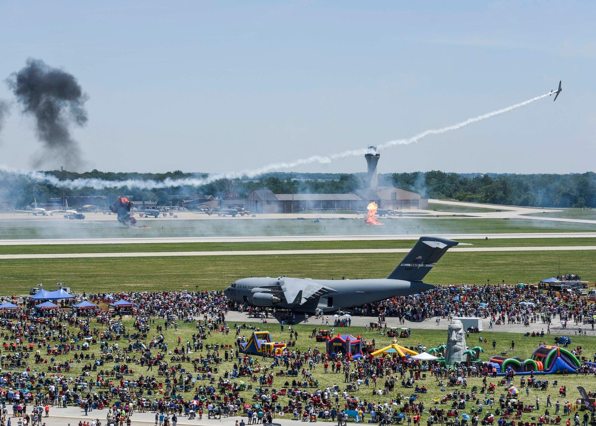 “Tora, Tora, Tora,” a Commemorative Air Force’s recreation of the Japanese attack on Pearl Harbor that signaled the beginning of the American involvement in World War II, performs the re-creation of the Dec. 7, 1941, attack on Pearl Harbor during the 100th Centennial Celebration Air Show, June 10, 2017, at Scott Air Force Base, Ill. For over 35 years, Tora has performed 12 to 16 shows each year. Every performance is presented with the same presentation, sense of emotion, and commitment to safety as those first performances in 1972.