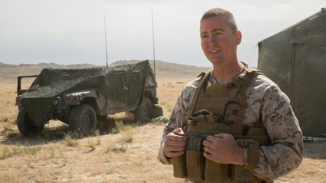 Staff Sgt. Travis J. Zurick, field artillery chief with Battery D, 2nd Battalion, 14th Marines Regiment, 4th Marine Division, Marine Forces Reserve poses for a photo during his unit annual training at Dugway Proving Grounds, Utah, June 12, 2017. Throughout the days, the Marines participated in multiple operations and evaluated qualification exercises to include; machine guns, grenades and rifle ranges, live fire and night convoy operations, battery movement in small arms ranges and artillery operations. (U.S. Marines Corps photo by Sgt. Ian Ferro)