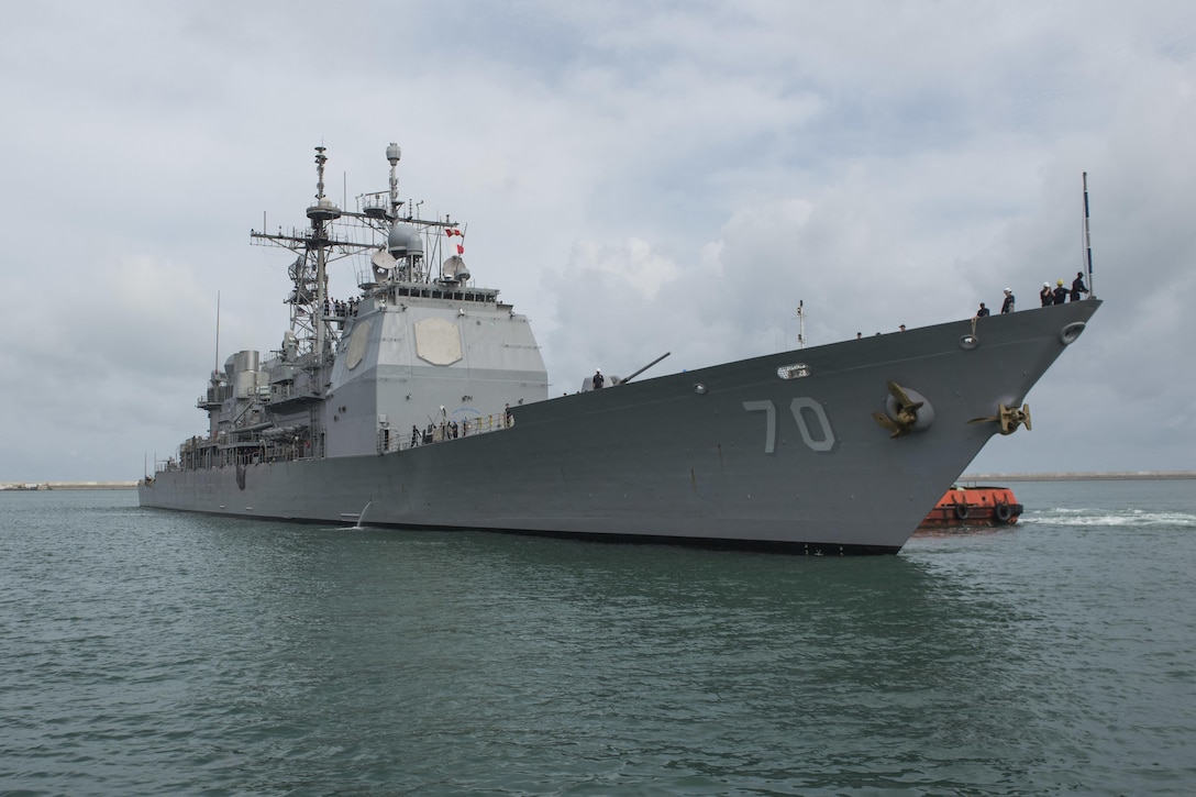 The guided-missile cruiser USS Lake Erie arrives in Colombo, Sri Lanka, to support humanitarian assistance operations in the wake of severe flooding and landslides that devastated many regions of the country, June 11, 2017. Navy photo by Petty Officer 2nd Class Joshua Fulton