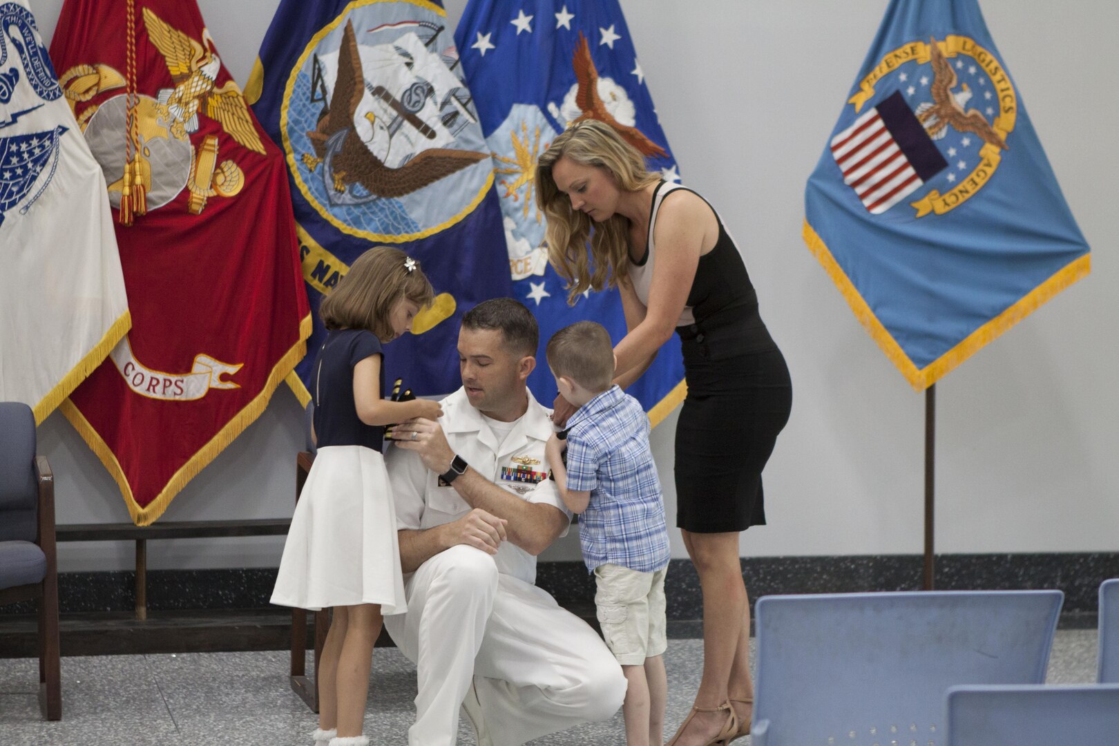 DLA Distribution Susquehanna, Pennsylvania’s Navy Lt. j.g. Kyle Combs was pinned to the rank of lieutenant by his wife Debbie and their children, Annaliese and Kyle Jr during a ceremony June 2. 